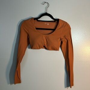 Offline women's XS Burnt Orange, ribbed, long-sleeve crop top w/ square neckline